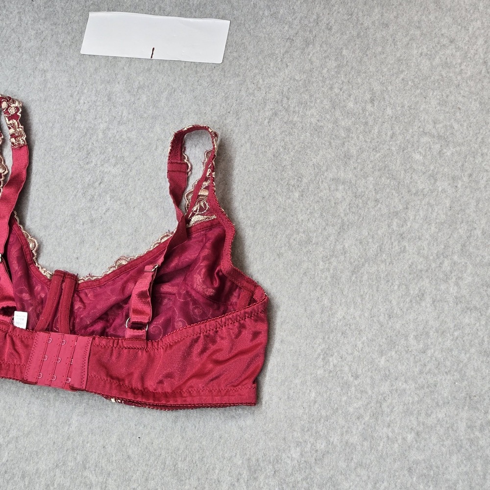Amourense Women Bra‎ 40DD Red Floral Underwired Lace Embroidered Mesh Strap - Picture 5 of 11